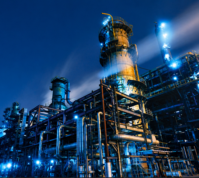 Upstream technology facility at night