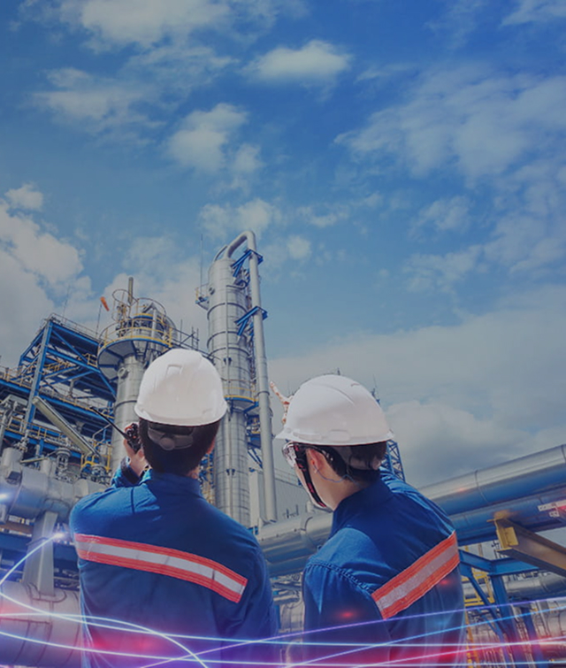 Upstream solutions team at industrial facility