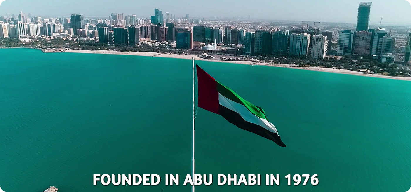 Abu Dhabi coastline with UAE flag