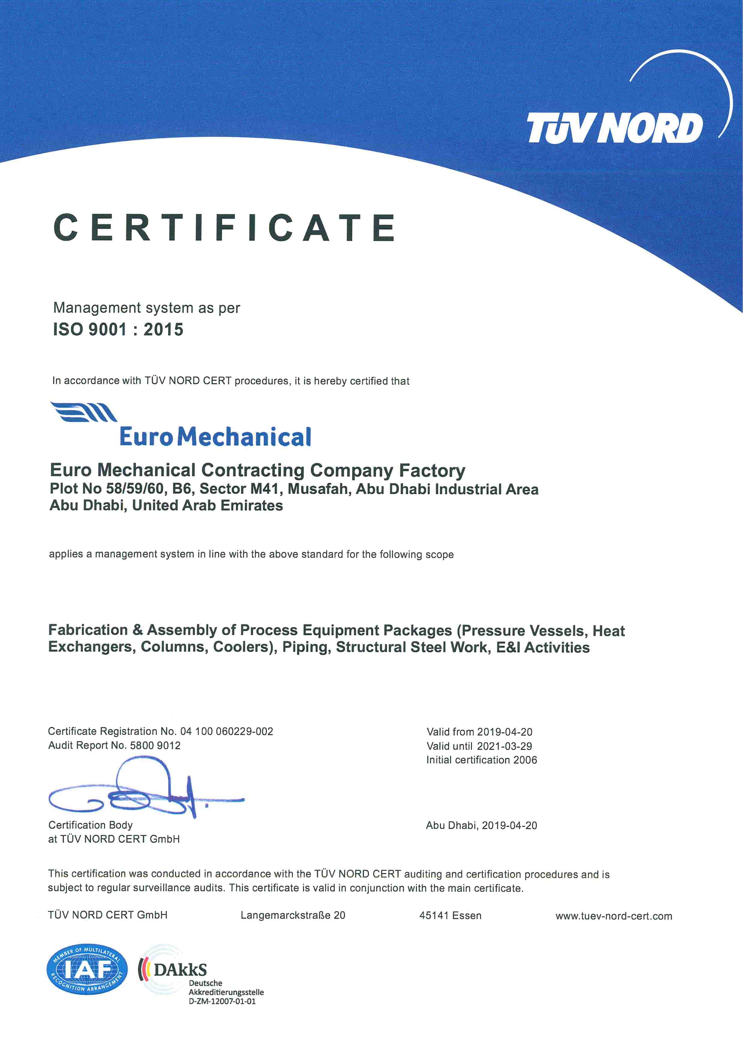 Certifications and Awards | Euro Mechanical UAE