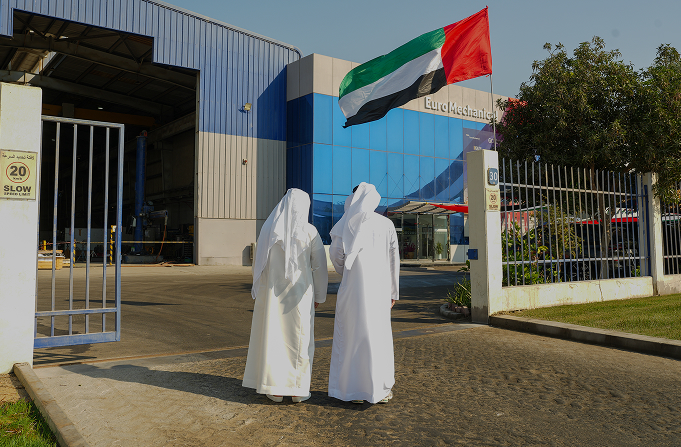 Euro Mechanical facility with UAE flag